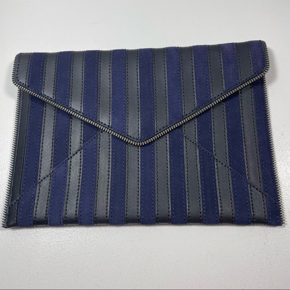 Rebecca Minkoff Navy Stripe Suede and Leather Envelope Clutch - Picture 11 of 11